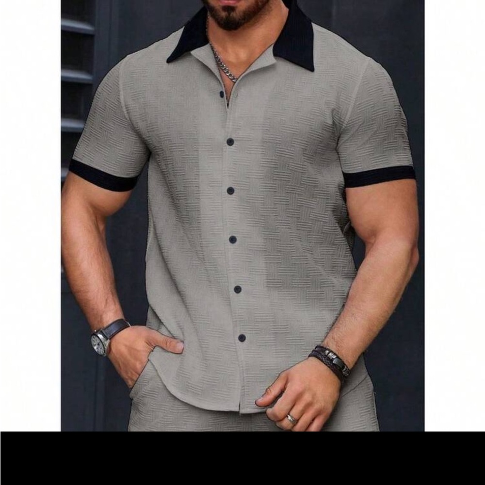 Elegant Gray and Black Casual Button Down Shirt